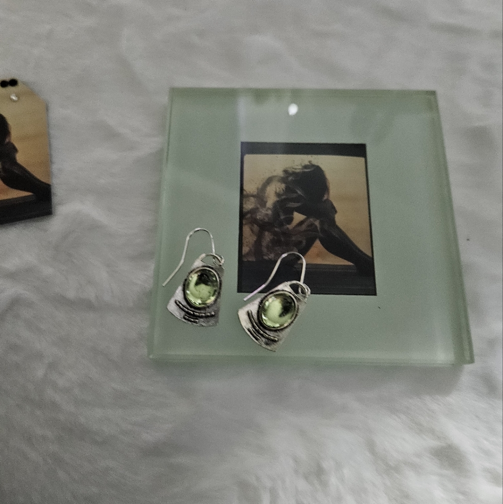Gypsy Retro Stone Earring Geometric Ancient Silver Plated Danglon